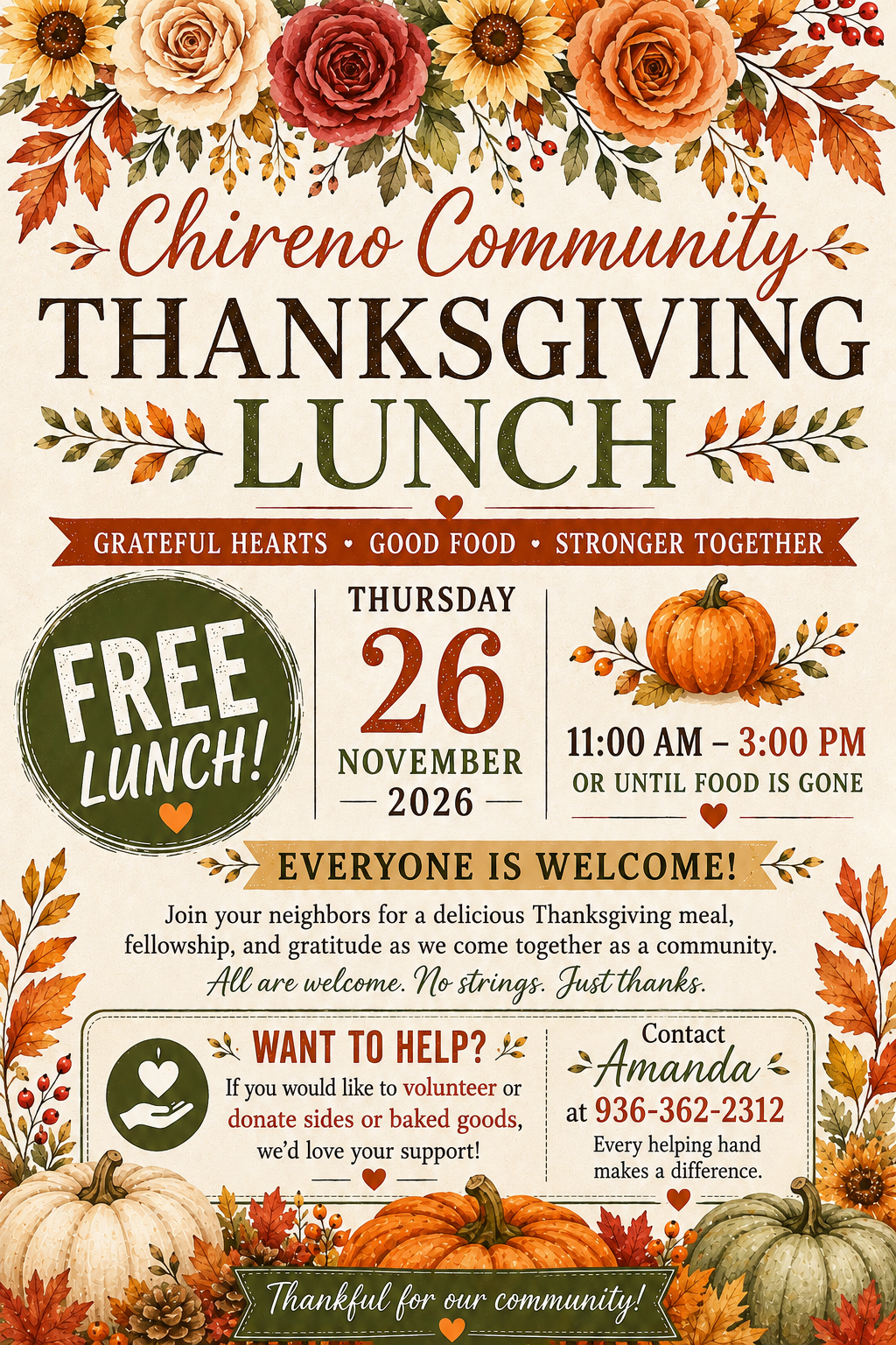 Chireno community Thanksgiving lunch flyer